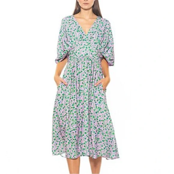 knee length dresses for ladies Alexia Admor Women's August Draped Midi Fit and Flare Dress, Green, 12